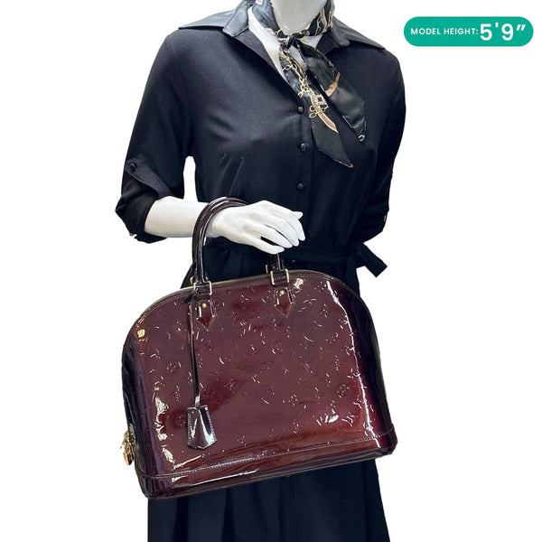 LOUIS VUITTON Alma GM Monogram Vernis Leather Satchel Bag Amarante
