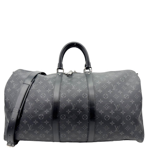 LOUIS VUITTON Keepall 55 Bandouliere Monogram Eclipse Travel Bag Black