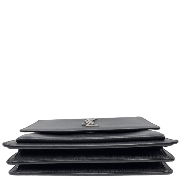 YVES SAINT LAURENT Sunset Medium Grain De Poudre Leather Shoulder Bag Black