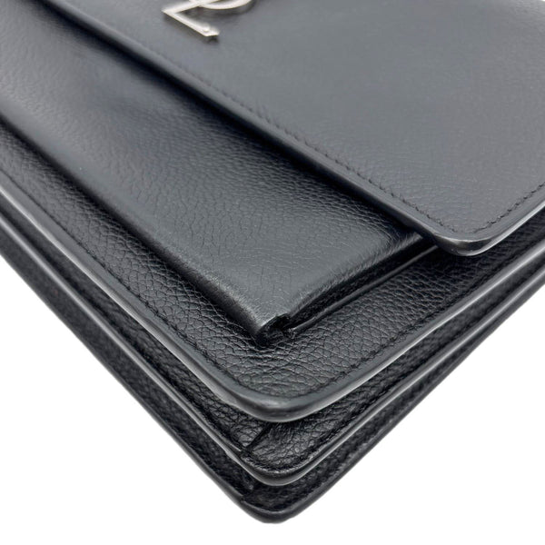 YVES SAINT LAURENT Sunset Medium Grain De Poudre Leather Shoulder Bag Black