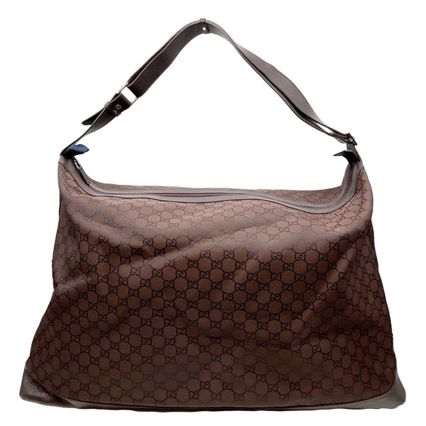 GUCCI GG Monogram Nylon Travel Weekender Bag Brown 105669