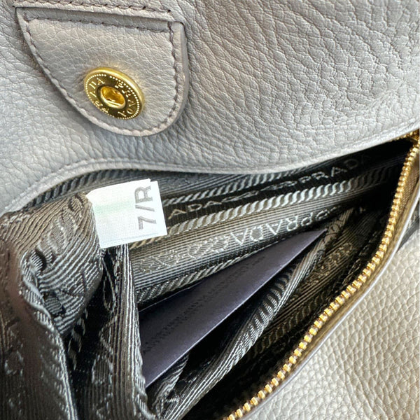 PRADA Vitello Daino Side Zip Large Leather Shopper Tote Bag Beige