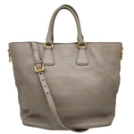 PRADA Vitello Daino Side Zip Large Leather Shopper Tote Bag Beige