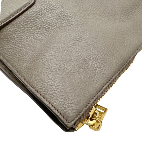 PRADA Vitello Daino Side Zip Large Leather Shopper Tote Bag Beige