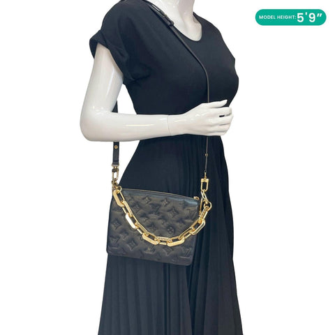 LOUIS VUITTON Coussin BB Monogram Embossed Leather Shoulder Bag Black