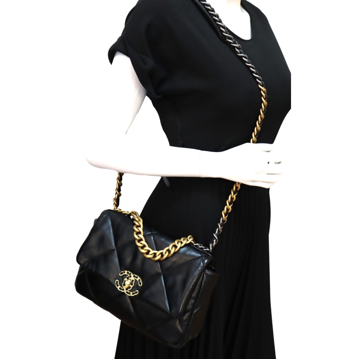 Chanel 19 Flap Bag Small Black GHW bag-Chanel 19 Flap Bag Medium Black GHW  Bag-RELOVE DELUXE