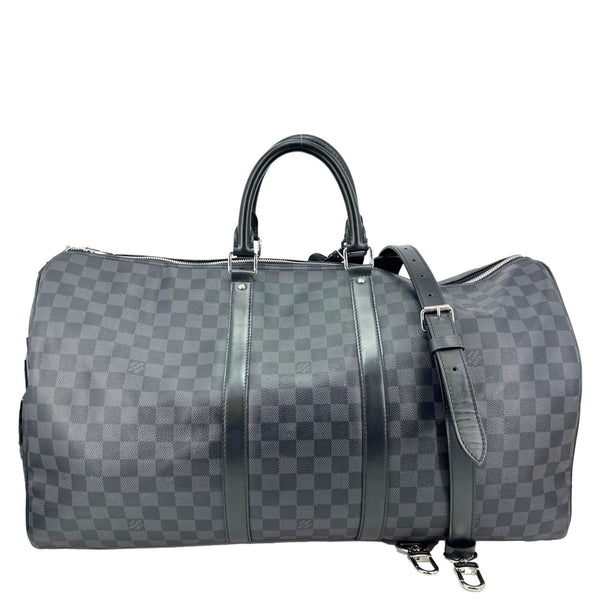 LOUIS VUITTON Keepall 55 Bandouliere Damier Graphite Travel Bag Black