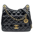 CHANEL Wavy CC Shiny Crumpled Calfskin Leather Hobo Bag Black