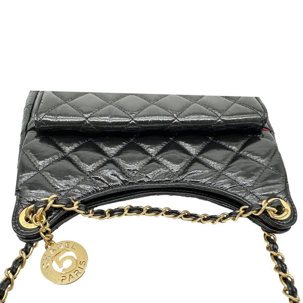 CHANEL Wavy CC Shiny Crumpled Calfskin Leather Hobo Bag Black