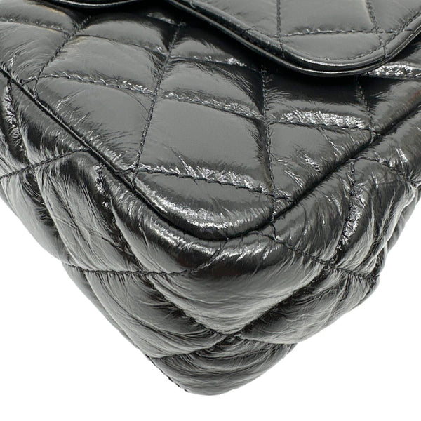 CHANEL Wavy CC Shiny Crumpled Calfskin Leather Hobo Bag Black