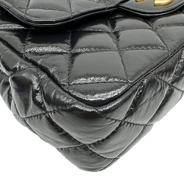 CHANEL Wavy CC Shiny Crumpled Calfskin Leather Hobo Bag Black