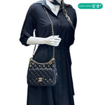 CHANEL Wavy CC Shiny Crumpled Calfskin Leather Hobo Bag Black