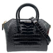 GIVENCHY Antigona Crocodile Embossed Leather Shoulder Bag Black