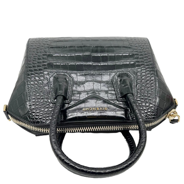GIVENCHY Antigona Crocodile Embossed Leather Shoulder Bag Black