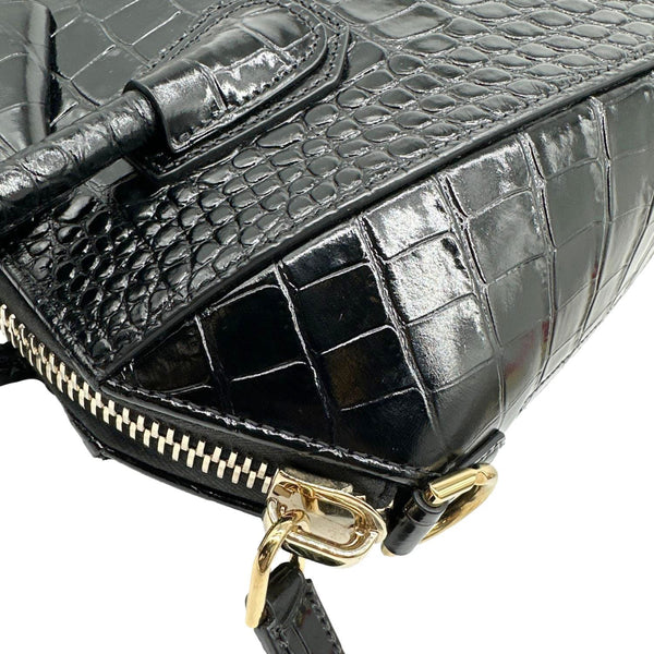 GIVENCHY Antigona Crocodile Embossed Leather Shoulder Bag Black