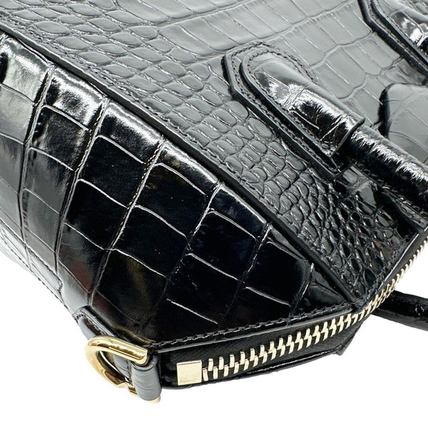 GIVENCHY Antigona Crocodile Embossed Leather Shoulder Bag Black