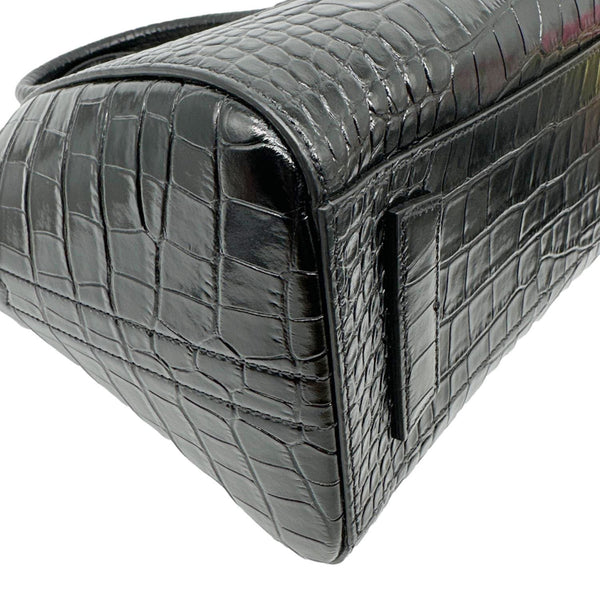 GIVENCHY Antigona Crocodile Embossed Leather Shoulder Bag Black