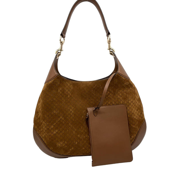 GUCCI  B Large GG Suede Hobo Bag Brown 815924