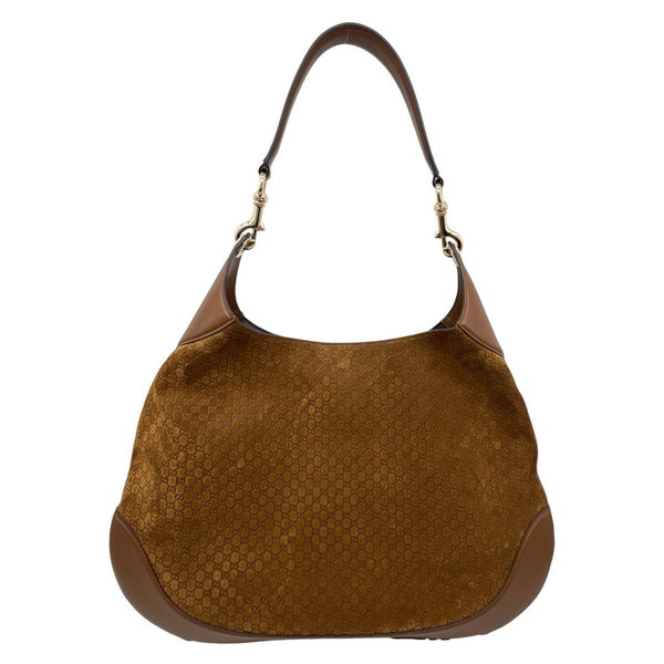 GUCCI  B Large GG Suede Hobo Bag Brown 815924