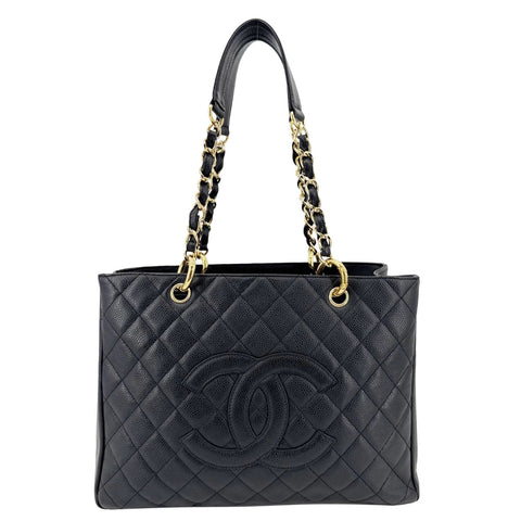 CHANEL Grand Shopping Quilted Leather Tote Bag Black