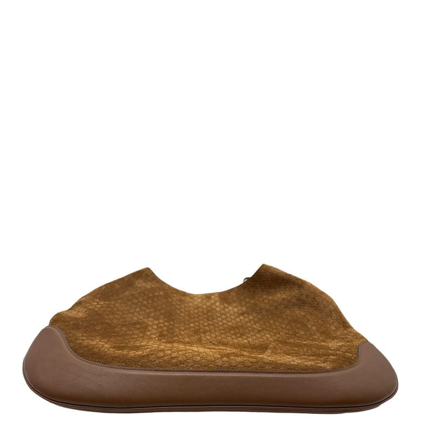 GUCCI  B Large GG Suede Hobo Bag Brown 815924