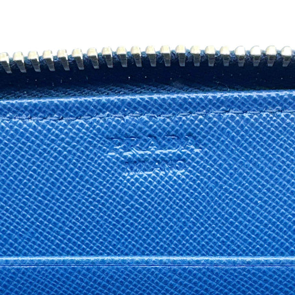 PRADA Zip Around Saffiano Leather Wallet Blue