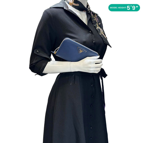 PRADA Zip Around Saffiano Leather Wallet Blue