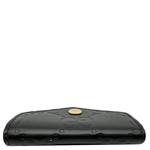 GUCCI Snap Gilbert Jumbo GG Calfskin Embossed Leather Wallet Black 772792