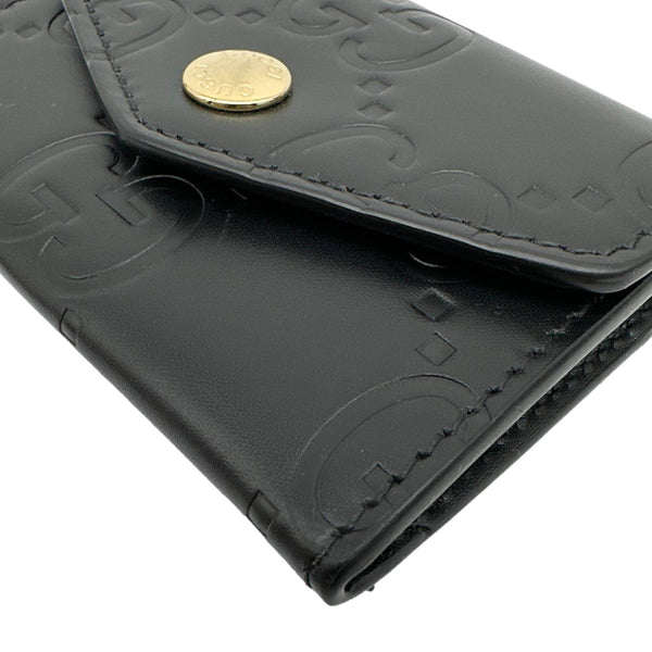 GUCCI Snap Gilbert Jumbo GG Calfskin Embossed Leather Wallet Black 772792