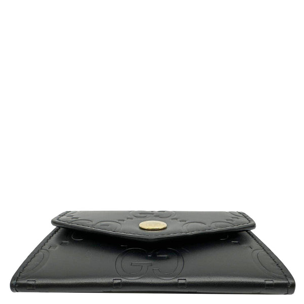 GUCCI Snap Gilbert Jumbo GG Calfskin Embossed Leather Wallet Black 772792