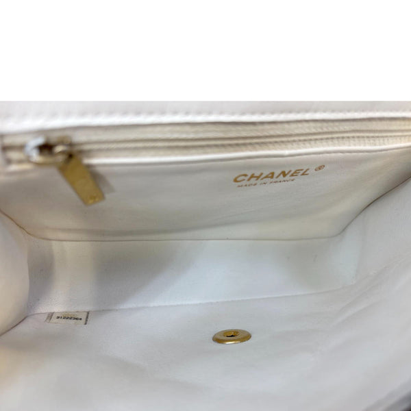 CHANEL Classic Flap Sweet Medium Quilted Caviar Leather Shoulder Bag White