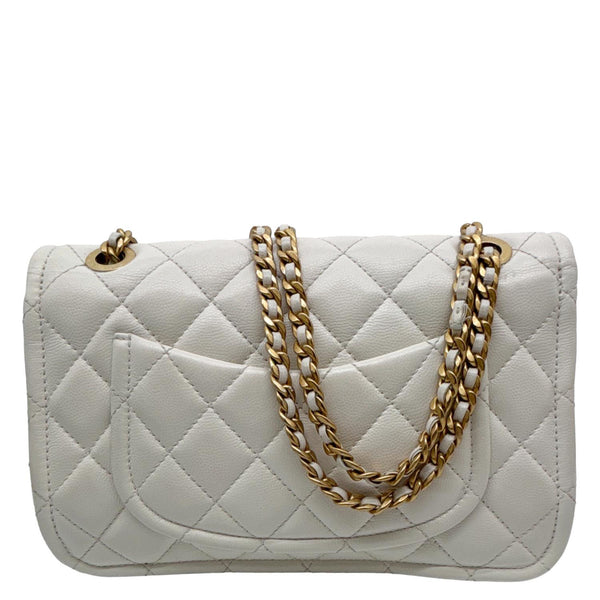 CHANEL Classic Flap Sweet Medium Quilted Caviar Leather Shoulder Bag White