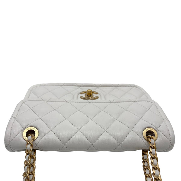 CHANEL Classic Flap Sweet Medium Quilted Caviar Leather Shoulder Bag White