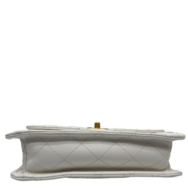 CHANEL Classic Flap Sweet Medium Quilted Caviar Leather Shoulder Bag White