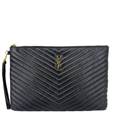 YVES SAINT LAURENT Chevron Leather Document Holder Black
