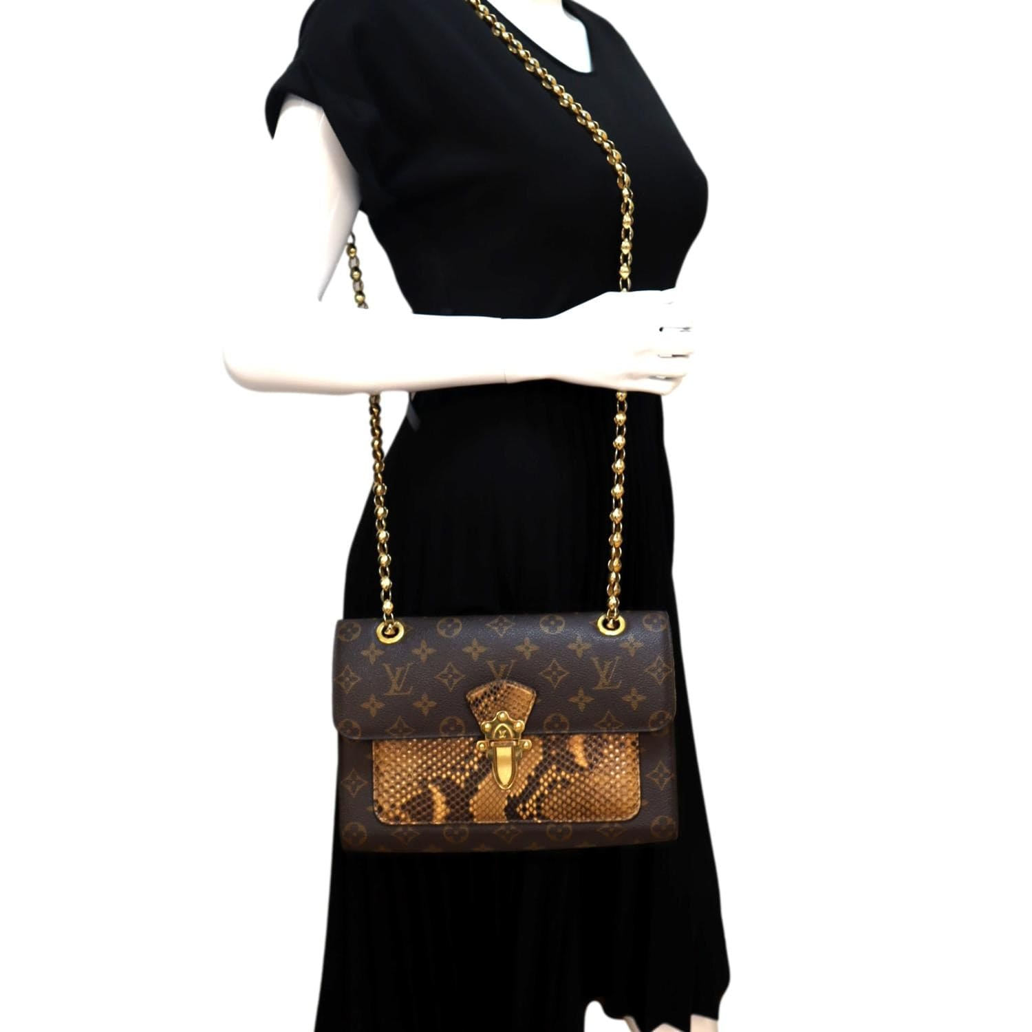 Louis Vuitton Victoire Handbag Monogram Canvas and Python