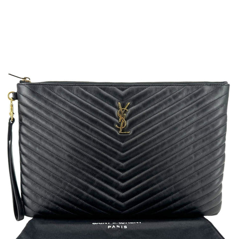 YVES SAINT LAURENT Chevron Leather Document Holder Black