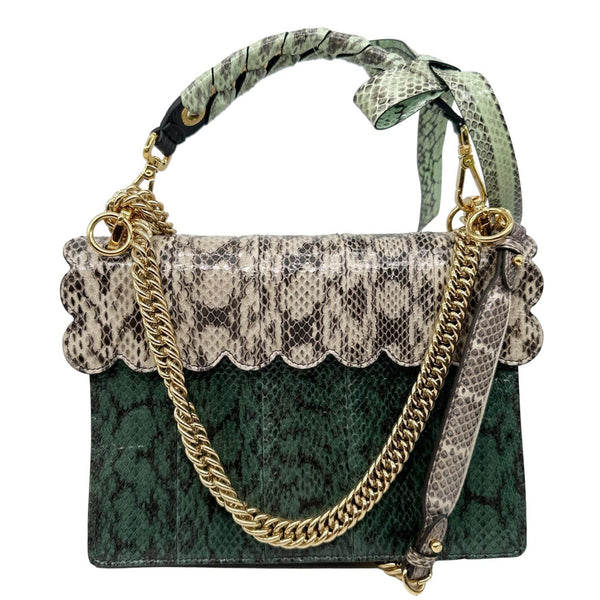 FENDI Kan I Medium Scalloped Python Shoulder Bag Green