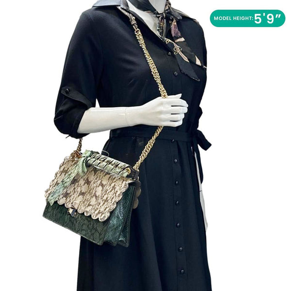 FENDI Kan I Medium Scalloped Python Shoulder Bag Green