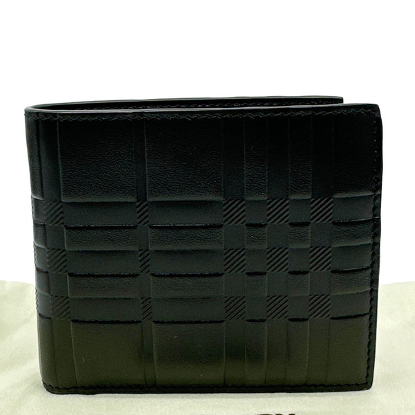 BURBERRY Embossed Check Leather Bifold Wallet Black