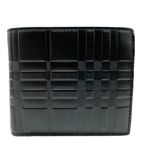 BURBERRY Embossed Check Leather Bifold Wallet Black