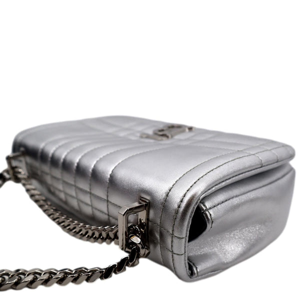 BURBERRY Lola Small Quilted Metallic Leather Shoulder Bag Silver