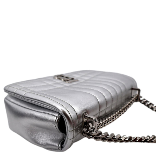 BURBERRY Lola Small Quilted Metallic Leather Shoulder Bag Silver
