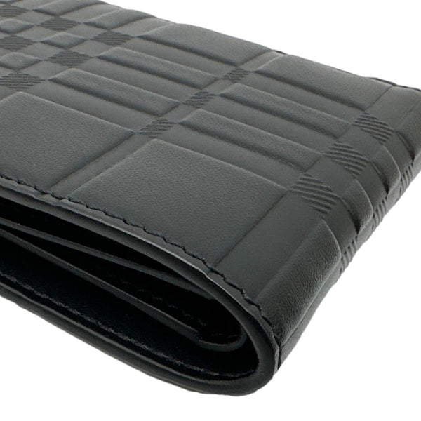 BURBERRY Embossed Check Leather Bifold Wallet Black