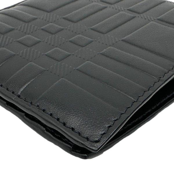 BURBERRY Embossed Check Leather Bifold Wallet Black