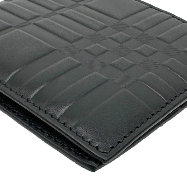 BURBERRY Embossed Check Leather Bifold Wallet Black