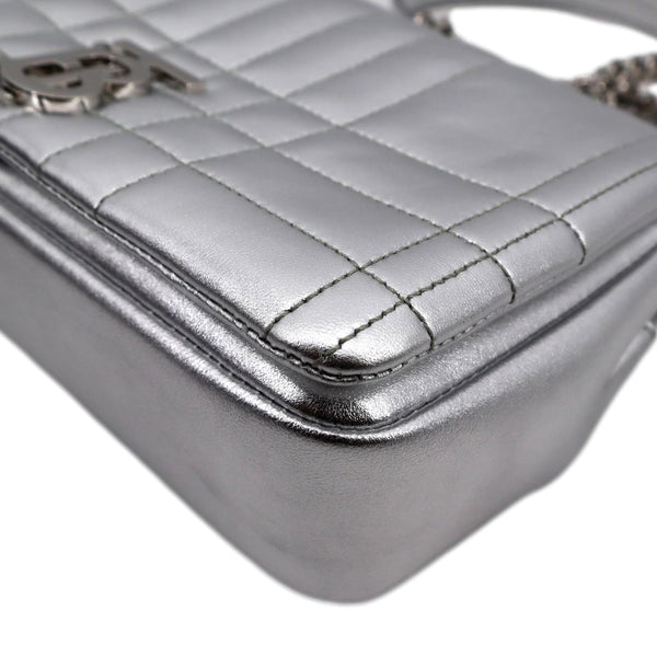 BURBERRY Lola Small Quilted Metallic Leather Shoulder Bag Silver