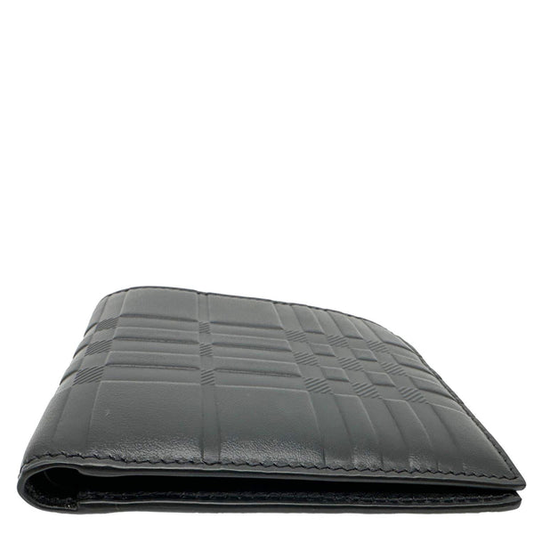 BURBERRY Embossed Check Leather Bifold Wallet Black