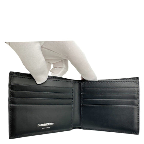 BURBERRY Embossed Check Leather Bifold Wallet Black