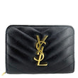 YVES SAINT LAURENT Cassandre Leather Zip Around Compact Wallet Black